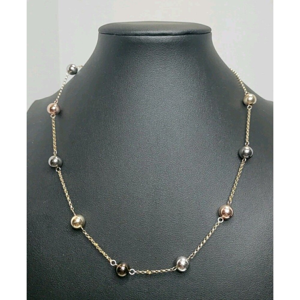 14K Multi-tone Gold 8 MM Ball Chain Necklace 18" 3.03G